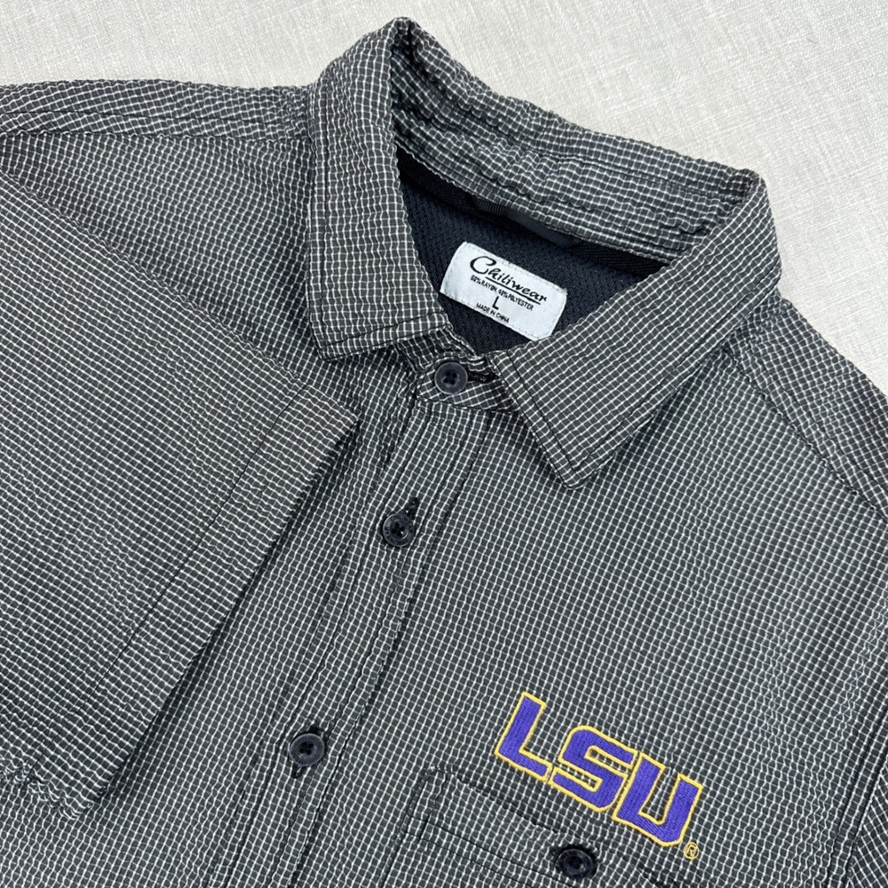 Chiliwear‎ LSU Tigers Shirt Mens Large Black White Check Seersucker Button Down